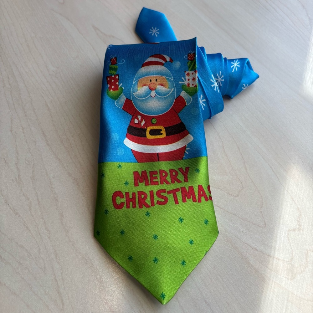 Source Unknown Santa Christmas Tie Blue & Green Holiday Ugly Party Casual